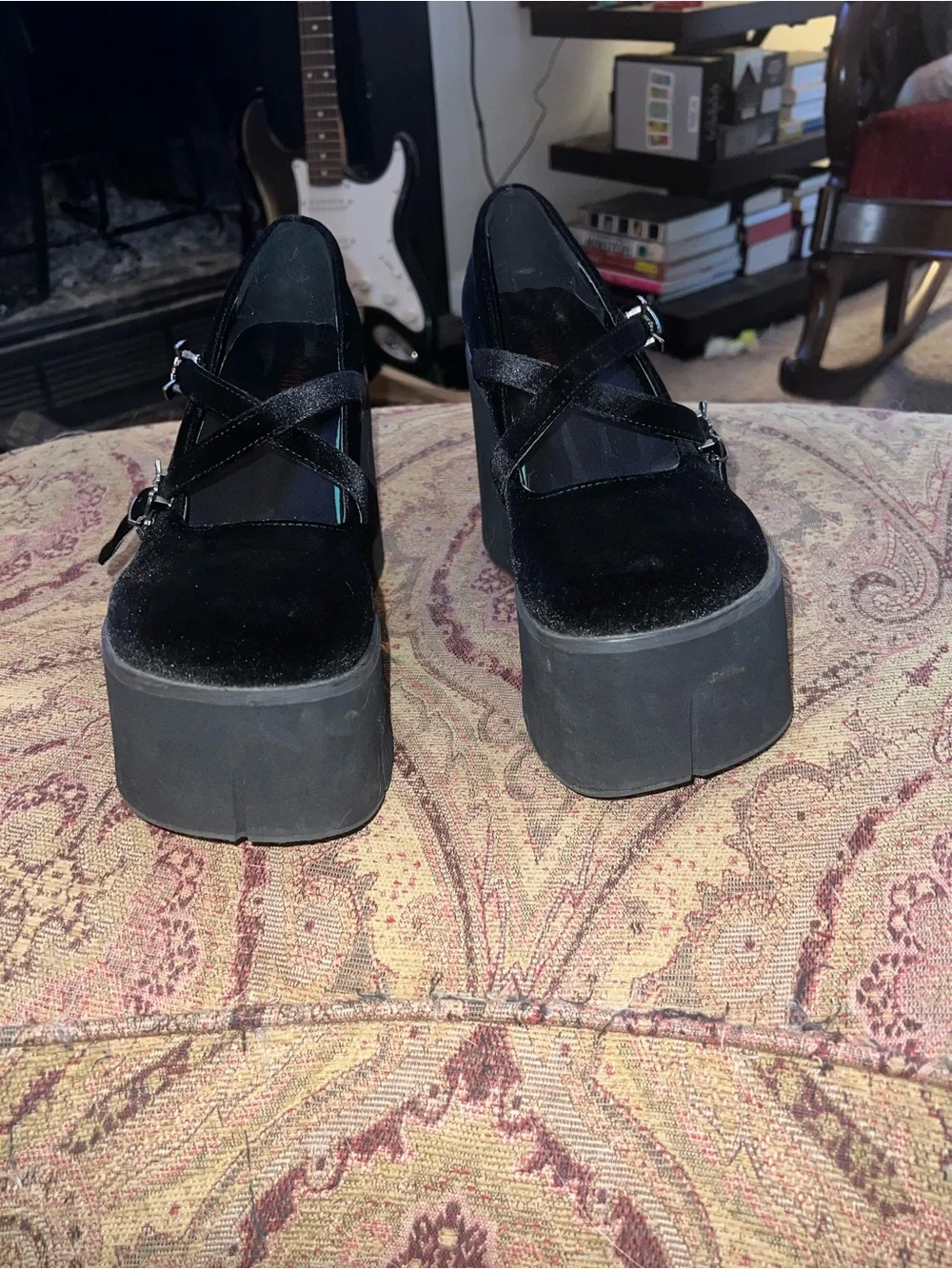 Demonia Black Velvet Mary Jane Platform Heels size 8